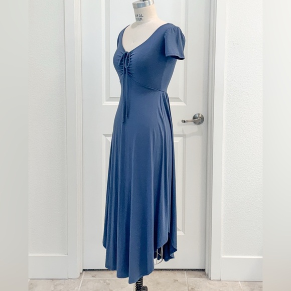 Navy Blue V-Neck Maxi Dress with Front Tie Detail - Picture 3 of 8